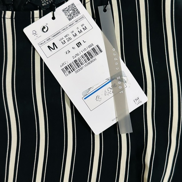 👗▫️ ZARA Black White‎ Striped Draped Mini Dress | Cupro Silk Ruched Sz M (S/XS) - Picture 3 of 6